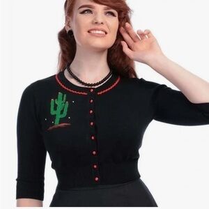 Collectif Black Cardigan with Cactus Embroidery